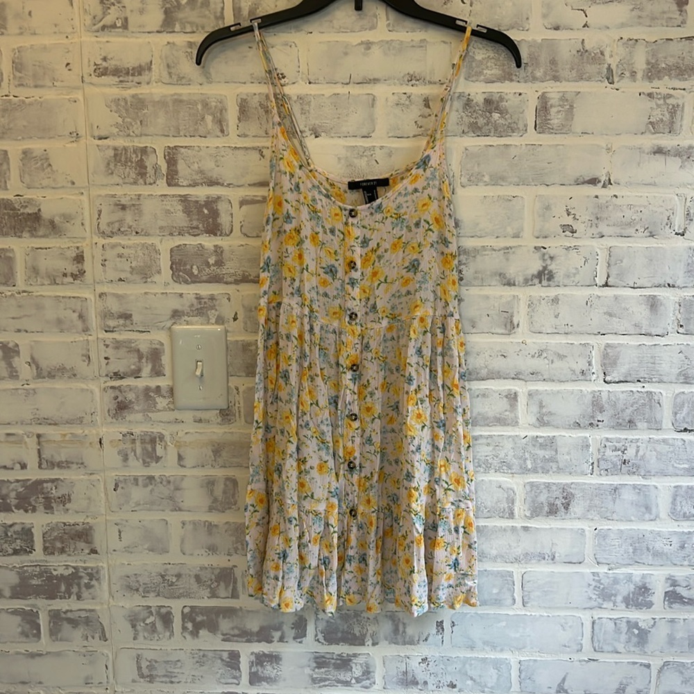 Forever 21 Women’s Small Floral Cami Dress Yellow Mini Summer Y2K Cottagecore